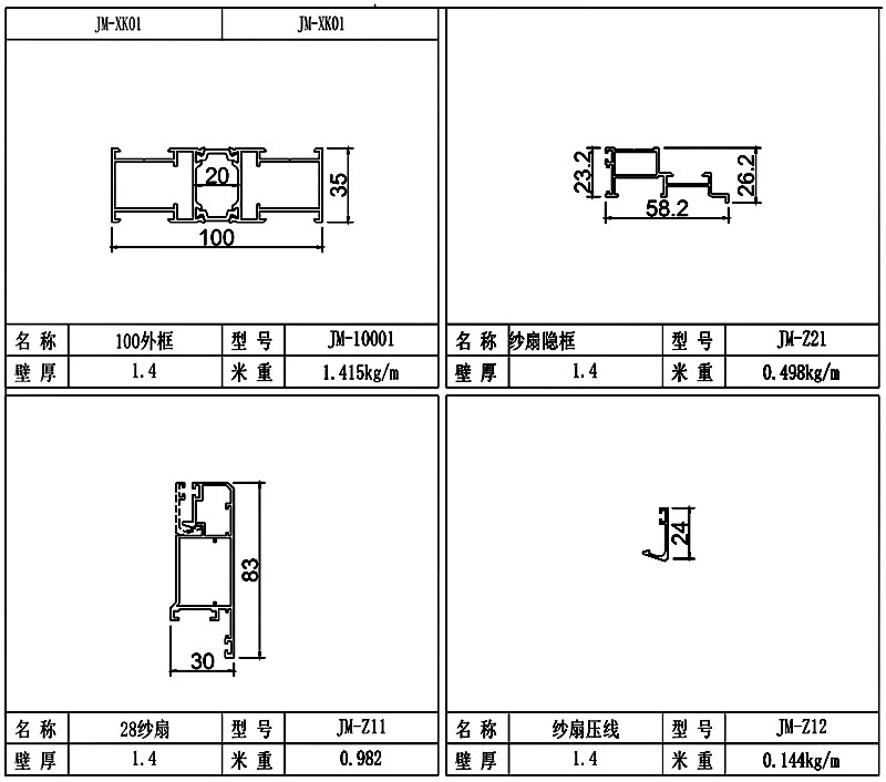 100斷橋窗紗一體型材