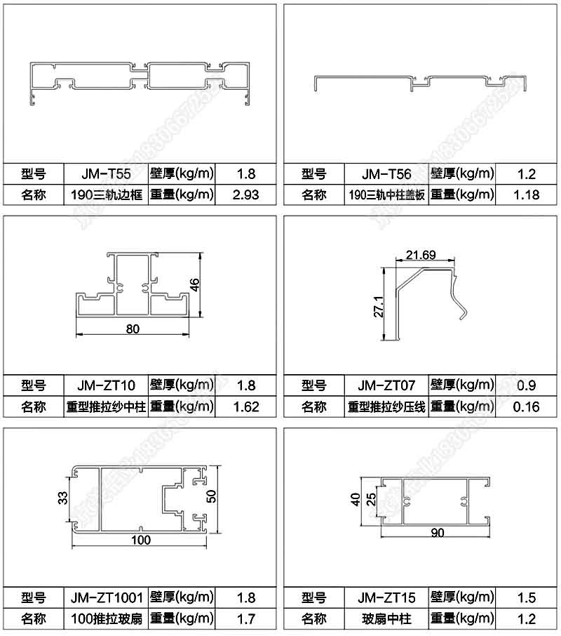 190非斷橋重型三軌推拉門型材